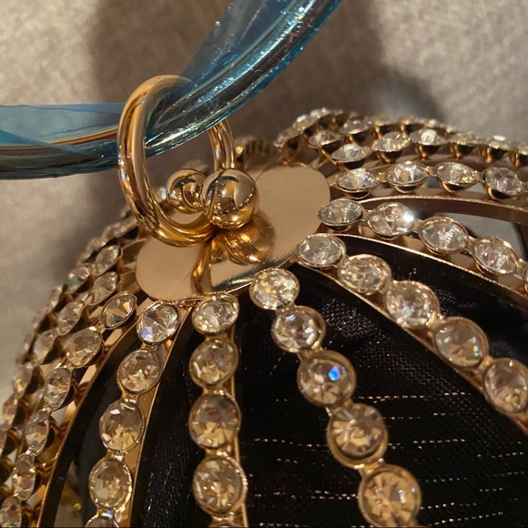 Gold And Rhinestone Round Ball Cage Purse - Picture 6 of 6